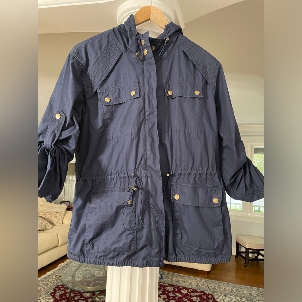 Michael Kors women’s Navy blue hooded , long sleeve adjustable cotton Jacket S